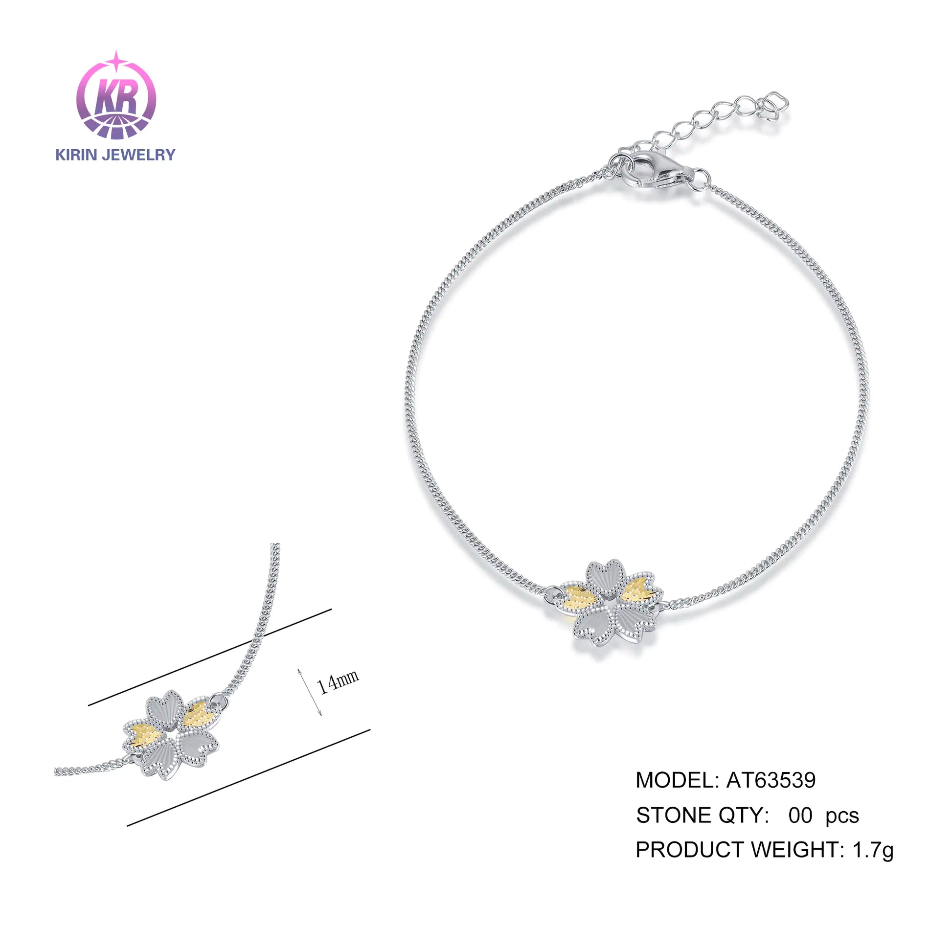 Wholesale Silver Gold & White Gold Plated Dual Color Flower Bangle Bracelet for Women