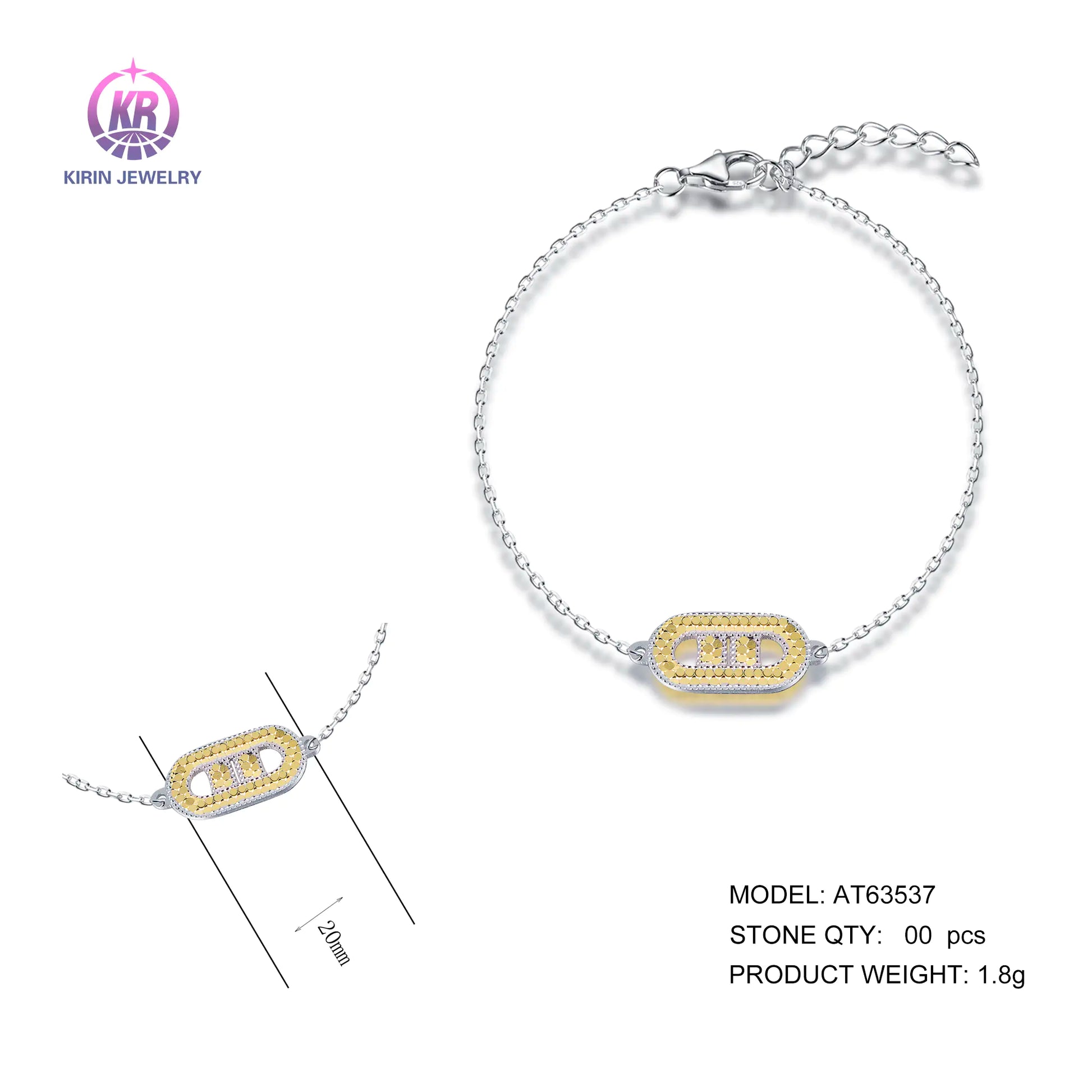 Wholesale Silver Gold & White Gold Plated Oval Accessories Two Tone Bracelet​ for Women