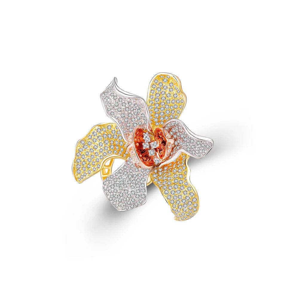 Wholesale Silver Gold & White Gold & Rose Gold Plated CZ Tri Tone Flower Ring Design