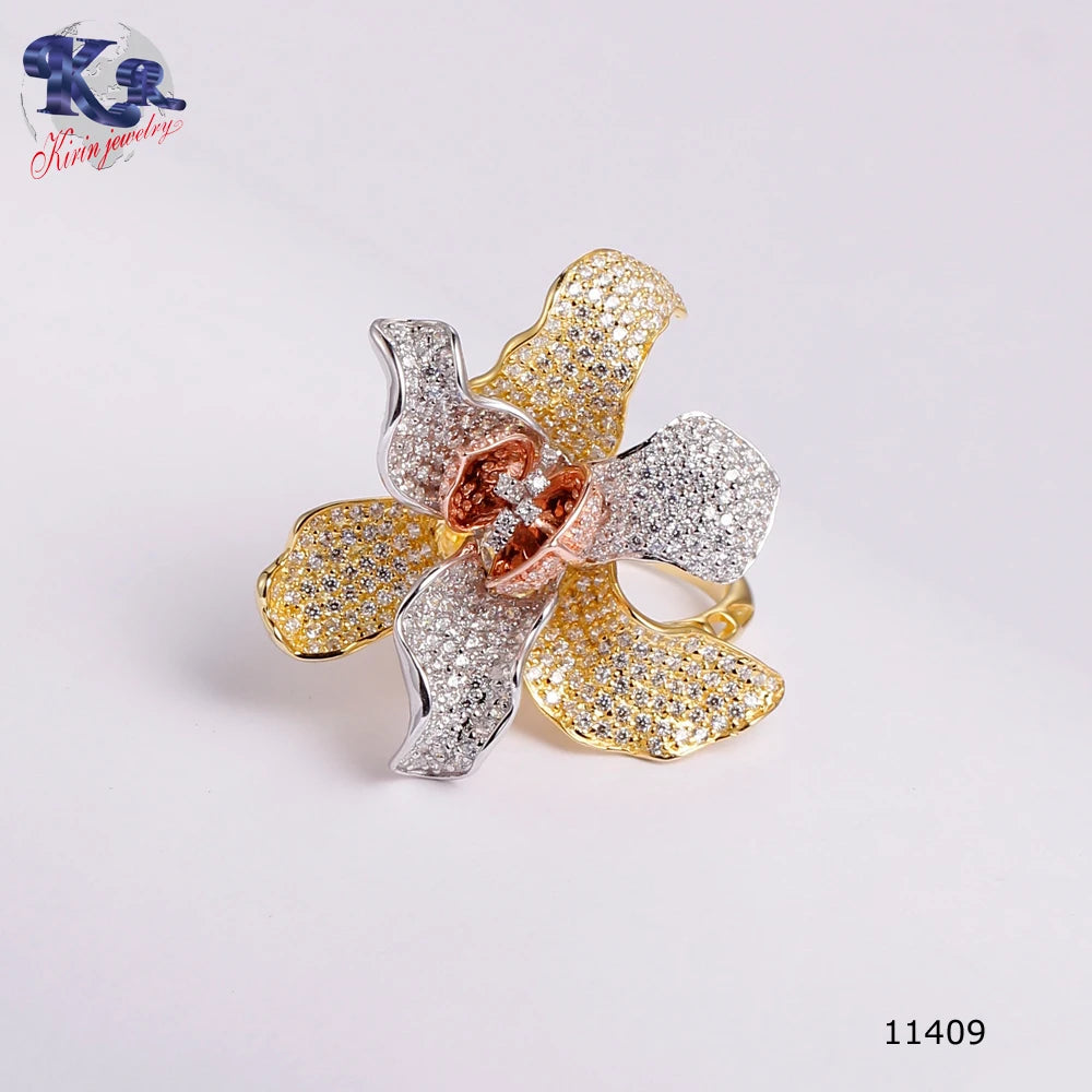 Wholesale Silver Gold & White Gold & Rose Gold Plated CZ Tri Tone Flower Ring Design for Women