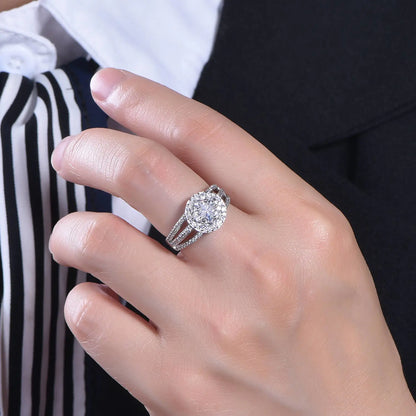 Wholesale Silver Halo Triple Shank Round Lab Diamond Cluster Ring