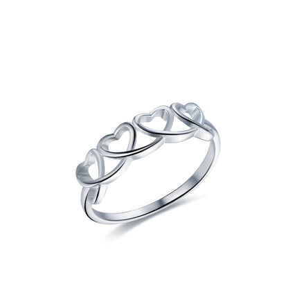 Wholesale Silver Hearts Linear Band Simple Personalized Four Hearts Ring