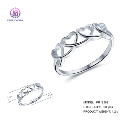 Wholesale Silver Hearts Linear Band Simple Personalized Four Hearts Ring for Women