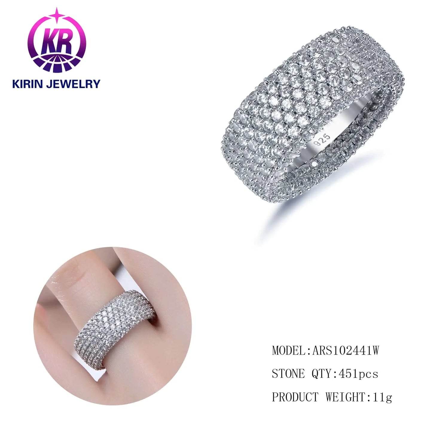 Wholesale Silver Iced Out Sparkling CZ Full Eternity Thick Engagement Ring​ for Women