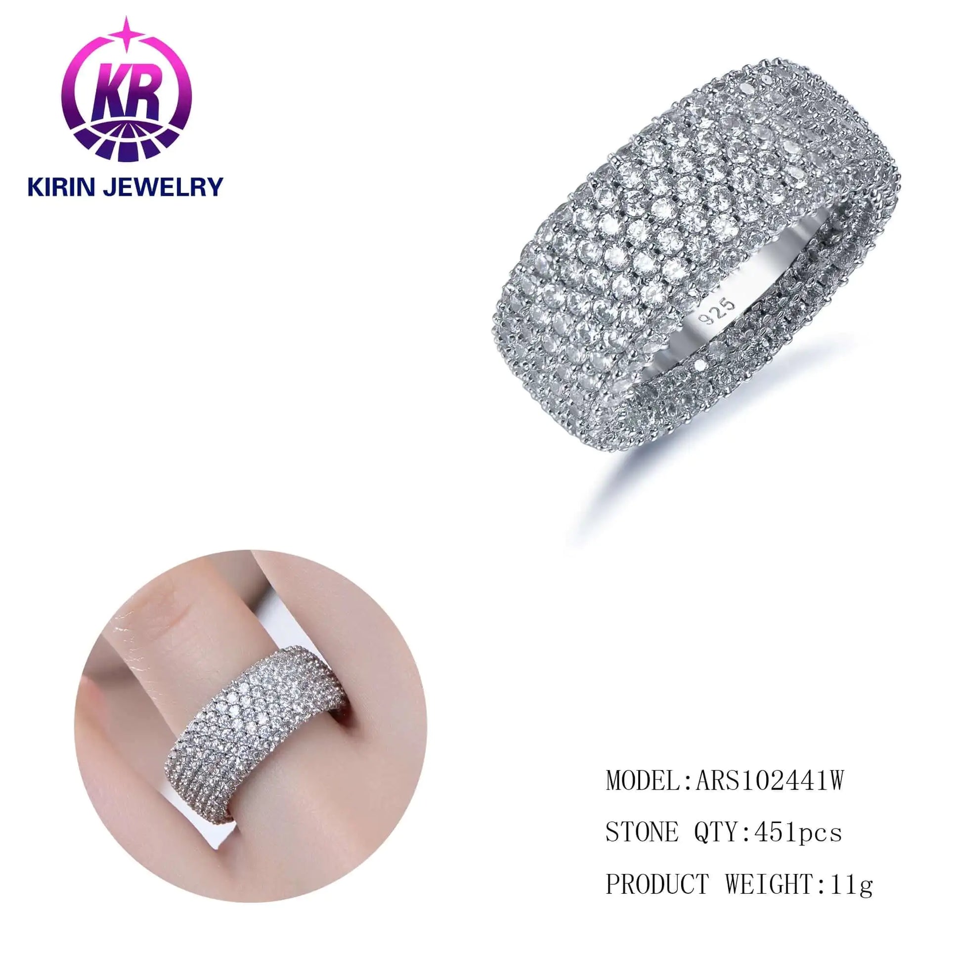 Wholesale Silver Iced Out Sparkling CZ Full Eternity Thick Engagement Ring​ for Women