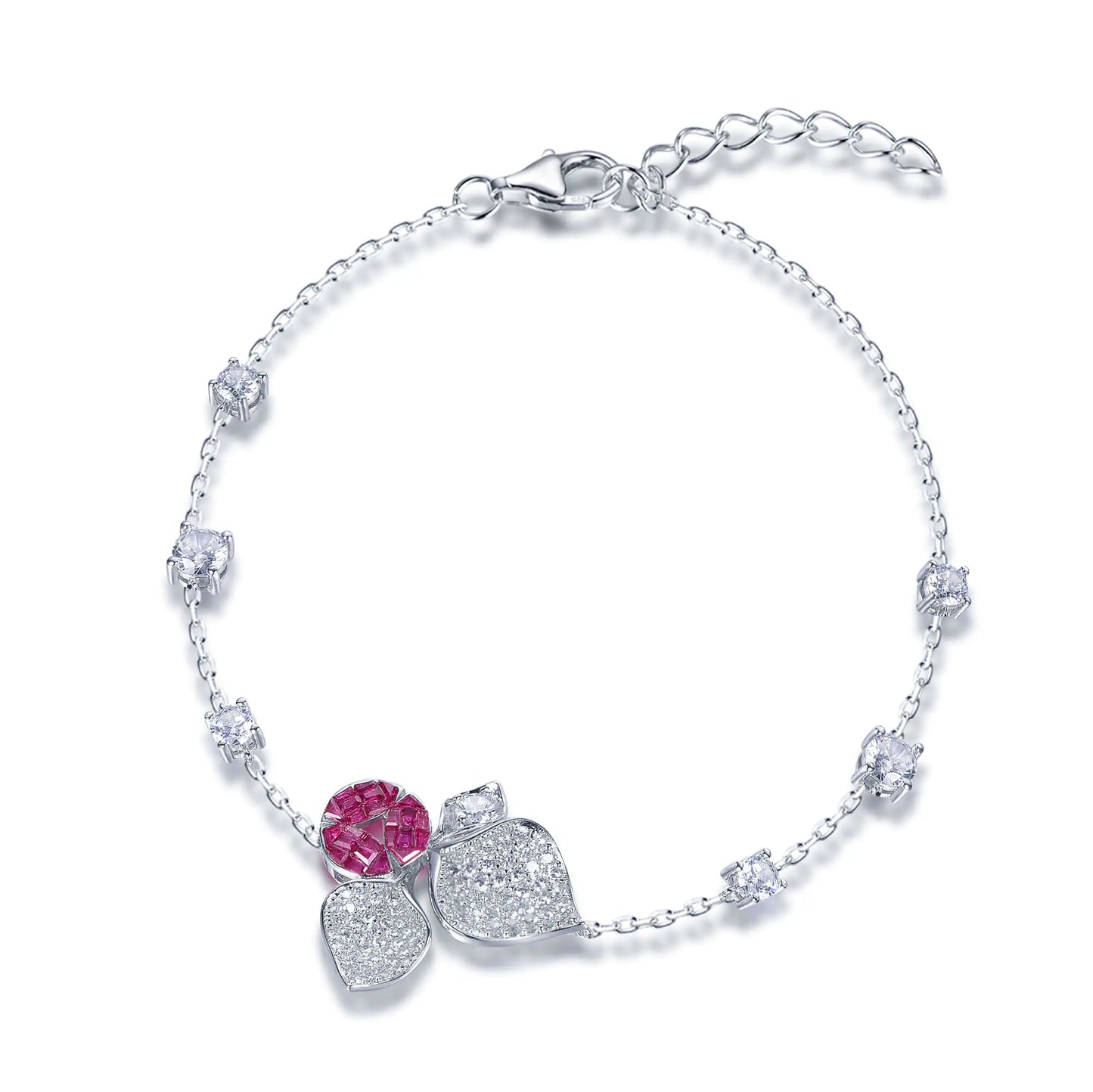 Wholesale Silver Lab Created Ruby Fruit Charm Bracelet