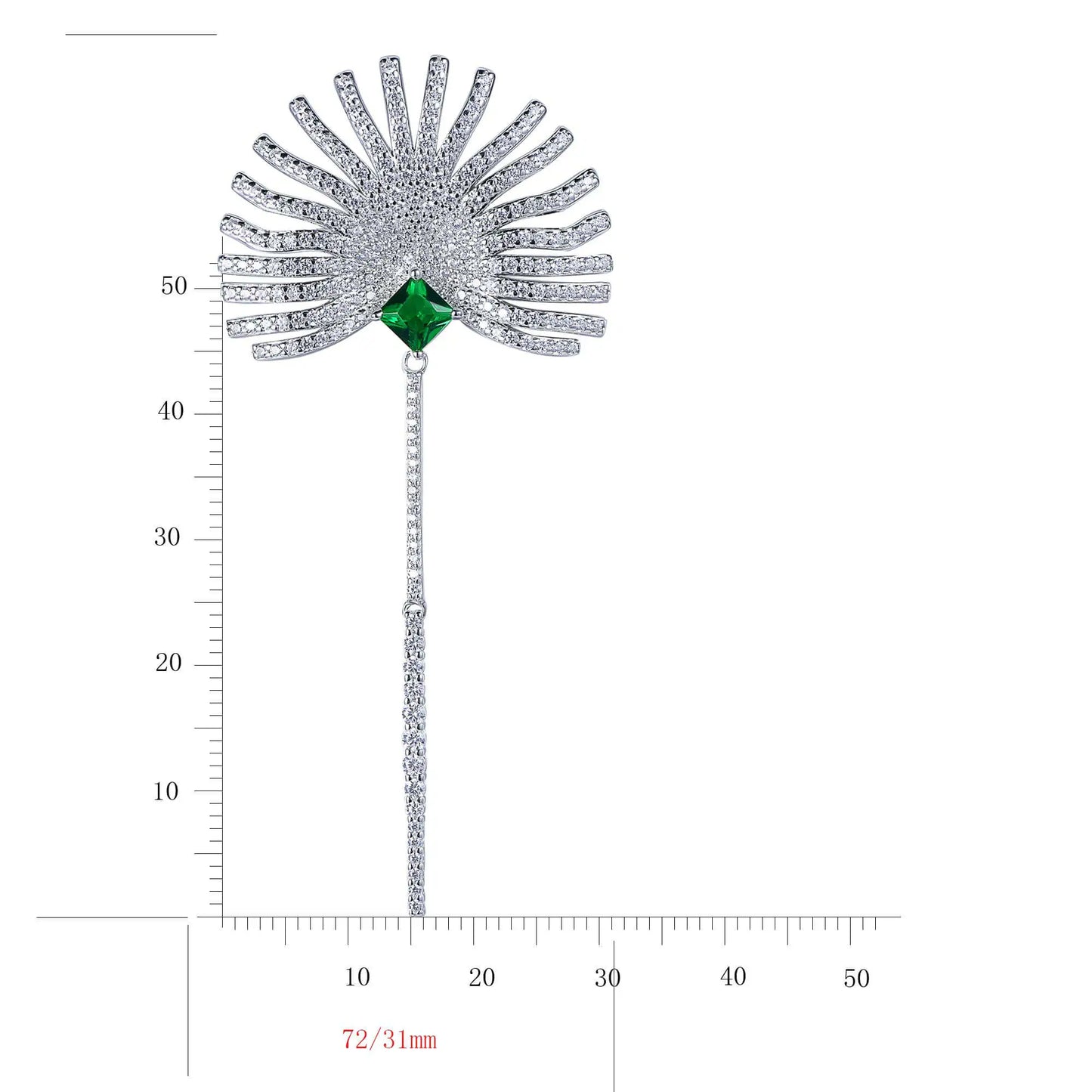 Wholesale Silver Lab Cteated Emerald Sector Tassel Statement Brooch