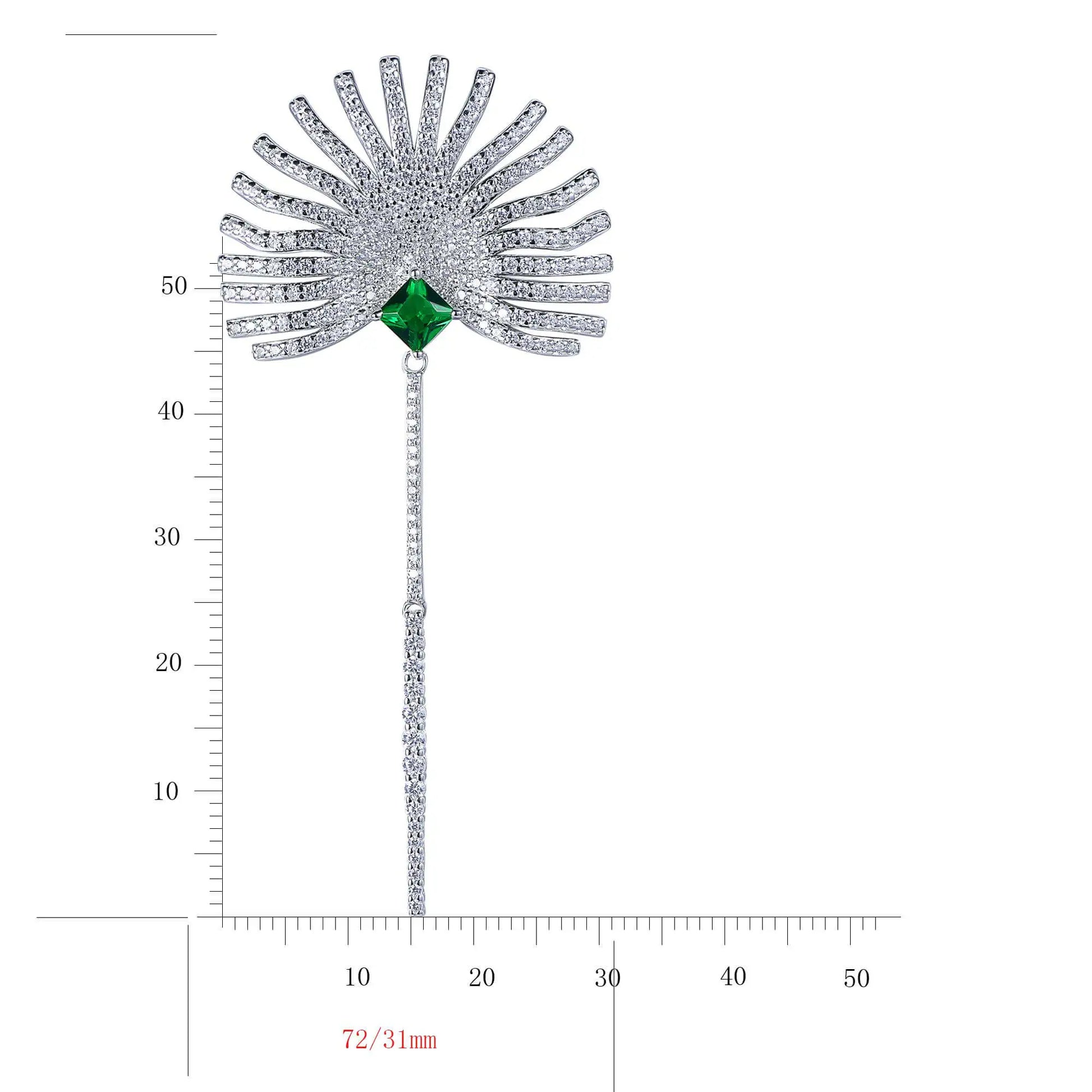 Wholesale Silver Lab Cteated Emerald Sector Tassel Statement Brooch