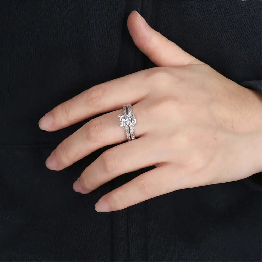 Wholesale Silver Lab Grown Diamond Vintage Engagement Rings Sets for Women