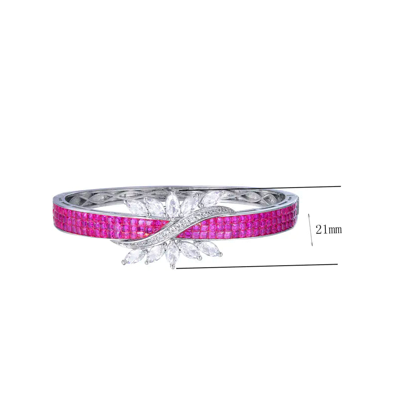 Wholesale Silver Leaf Accent Created Ruby Diamond Bangles