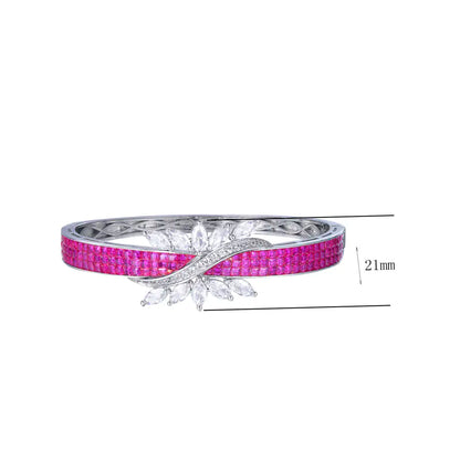 Wholesale Silver Leaf Accent Created Ruby Diamond Bangles