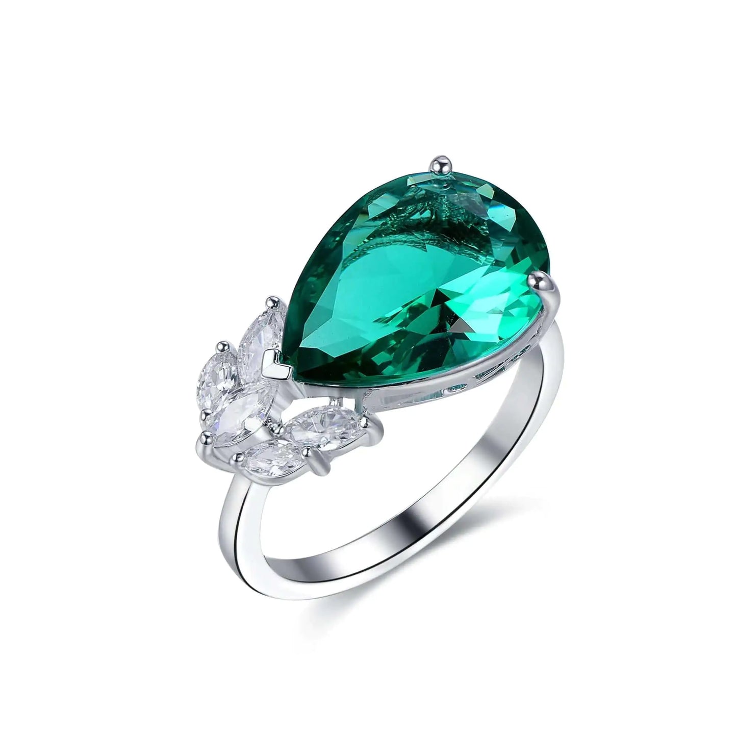 Wholesale Silver Marquise CZ Pear Cut Lab Grown Emerald Engagement Ring