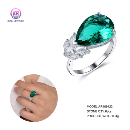 Wholesale Silver Marquise CZ Pear Cut Lab Grown Emerald Engagement Ring for Women