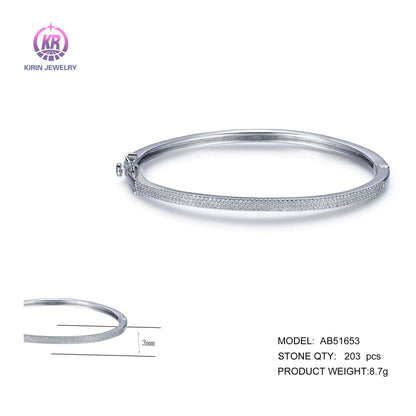 Wholesale Silver Micropave Cubic Zircon Thin Simple Design Bangles for Women