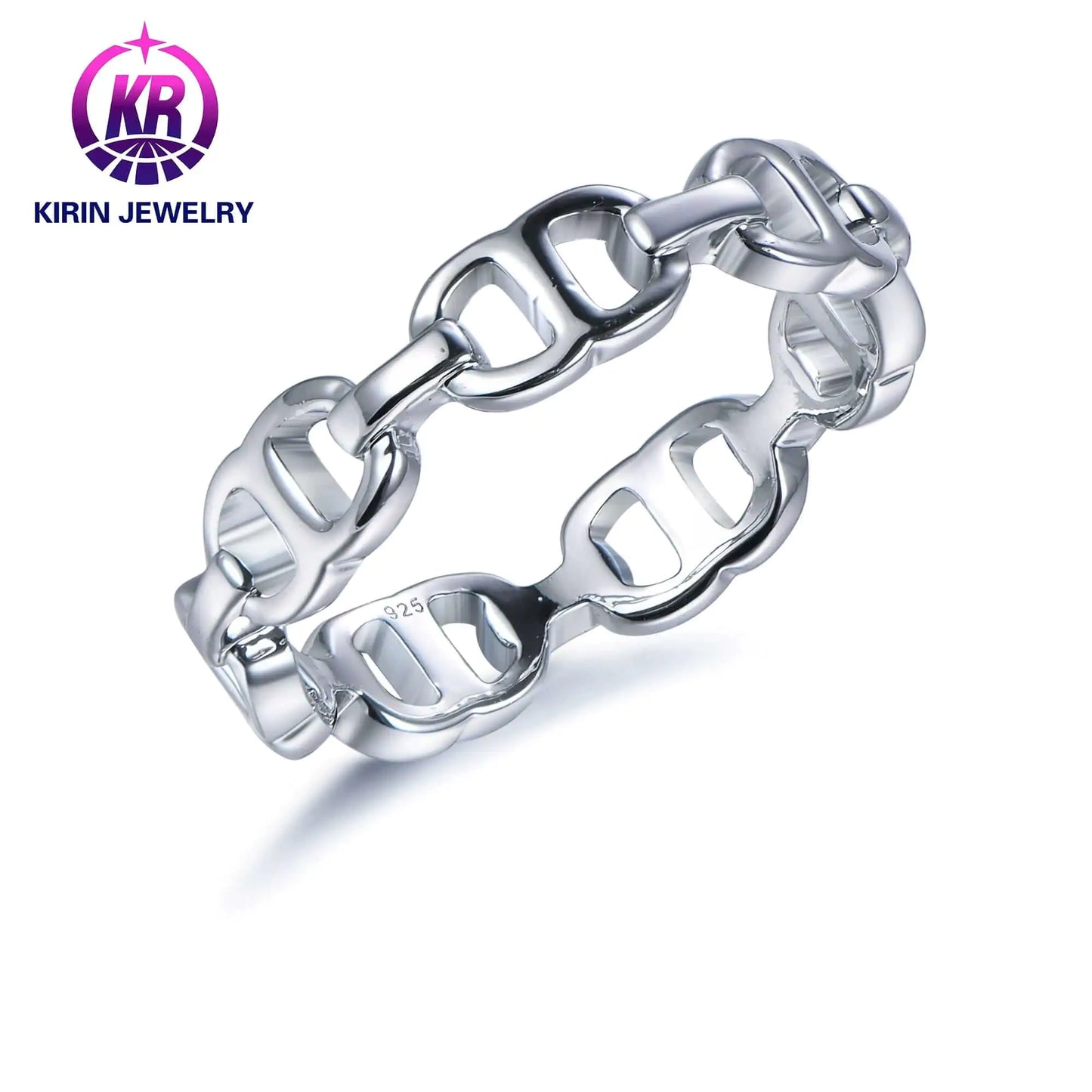 Wholesale Silver Minimalist Engagement Round Paper Clip Link Chain Link Ring