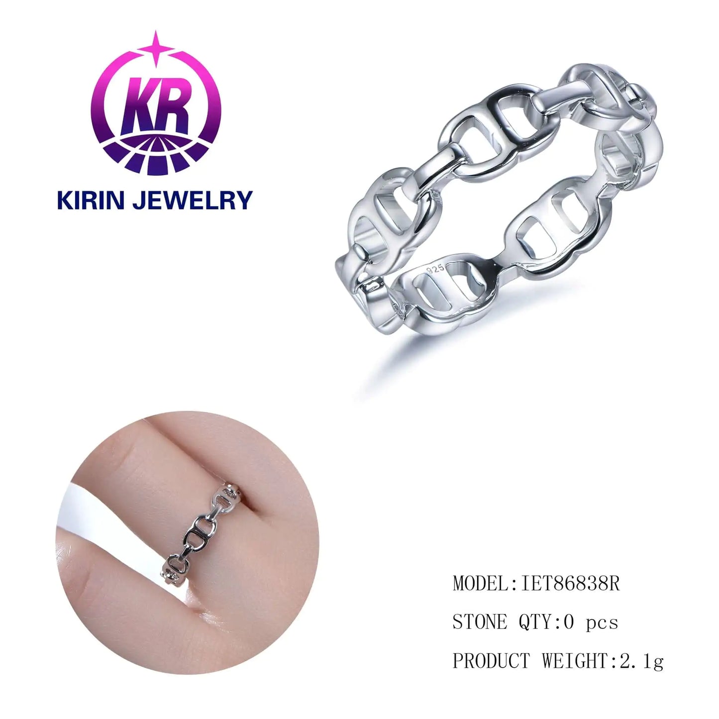 Wholesale Silver Minimalist Engagement Round Paper Clip Link Chain Link Ring for Women