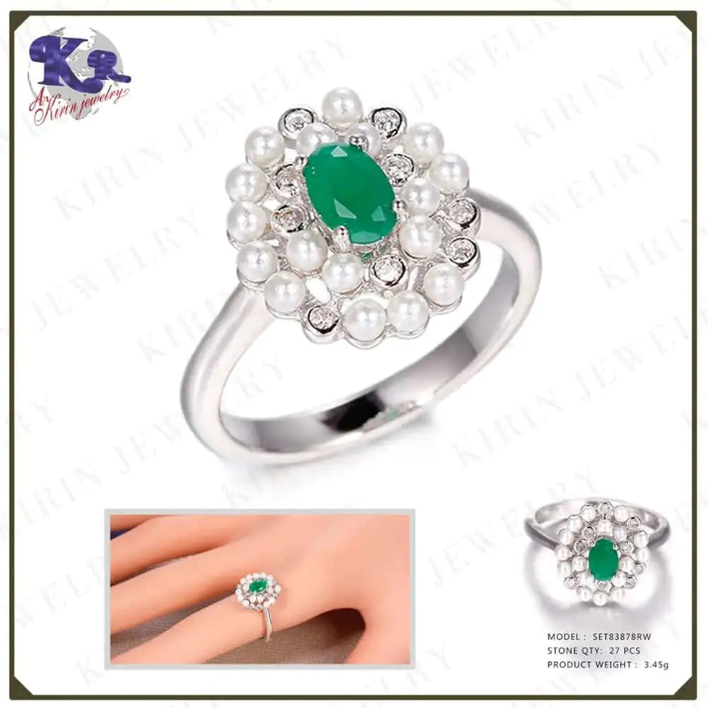 Wholesale Silver Oval Lab Created Emerald Ring Flower Bridal Jewelry Sets