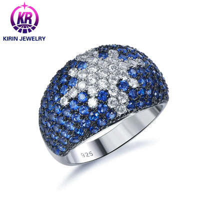 Wholesale Silver Pave Blue Spinel & CZ Statement Wide Band Engagement Rings