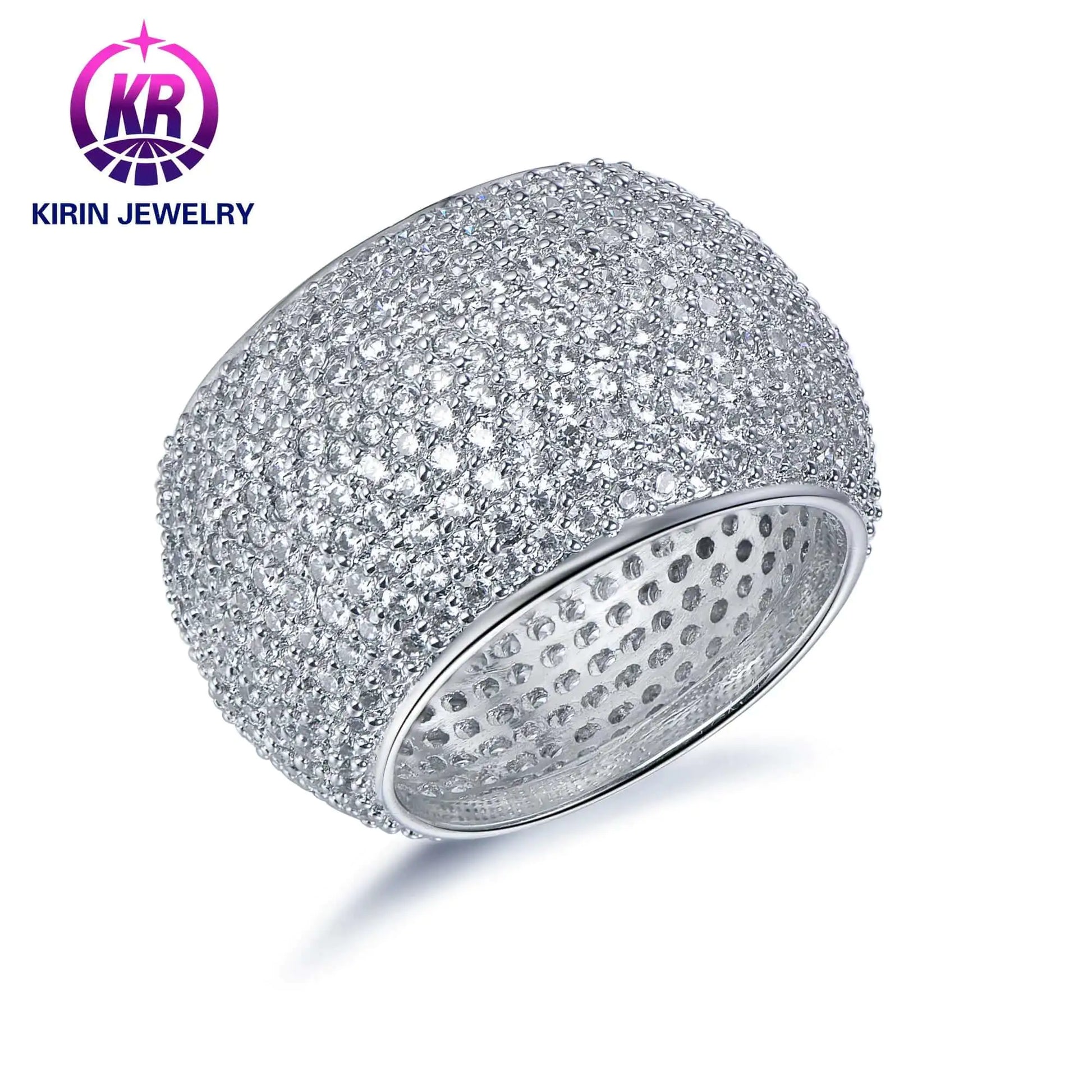 Wholesale Silver Pave Round Cut CZ Eternity Wide Band Diamond Engagement Rings