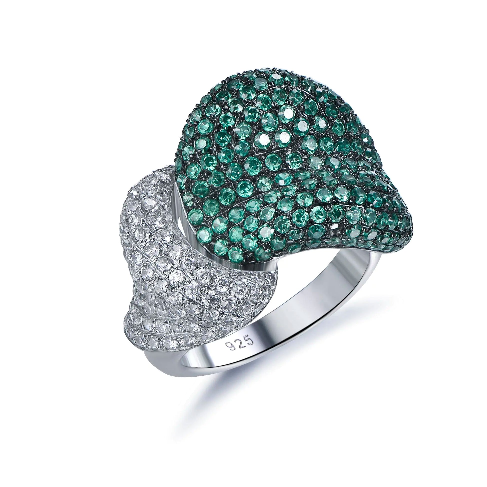 Wholesale Silver Pave Set Green & White CZ Engagement Chunky Statement Rings