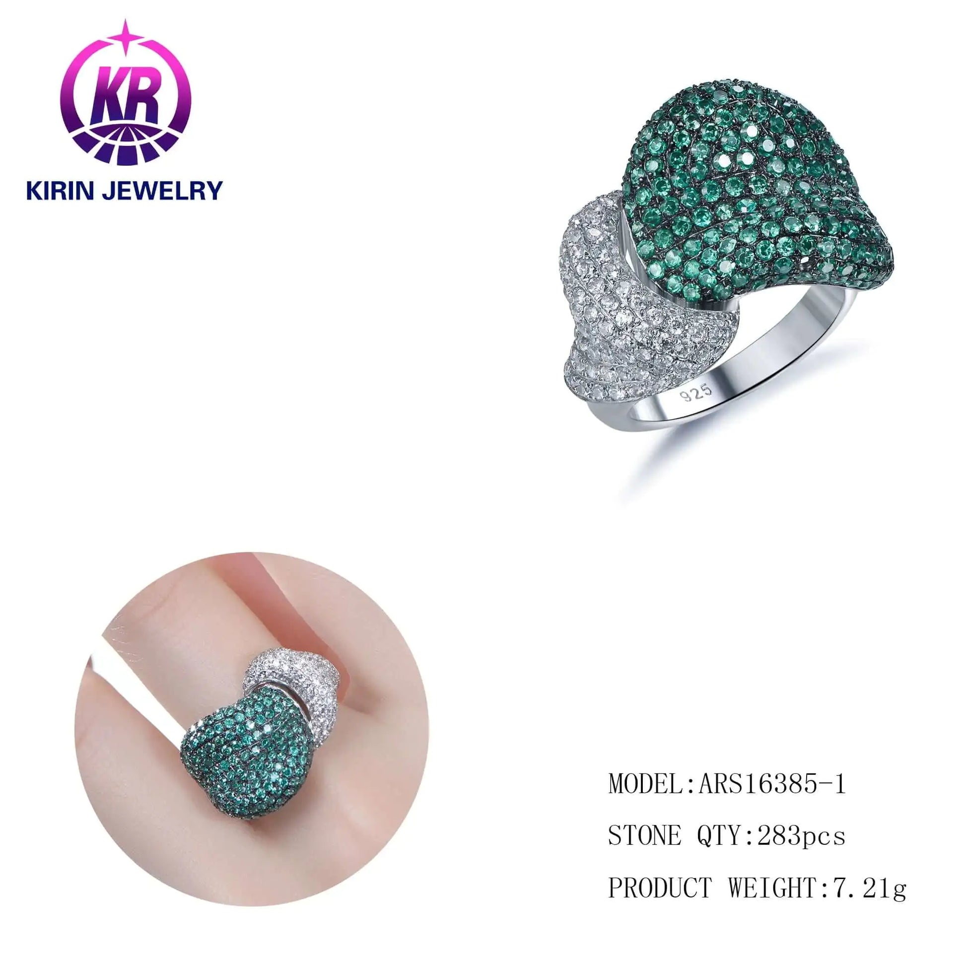 Wholesale Silver Pave Set Green & White CZ Engagement Chunky Statement Rings for Women