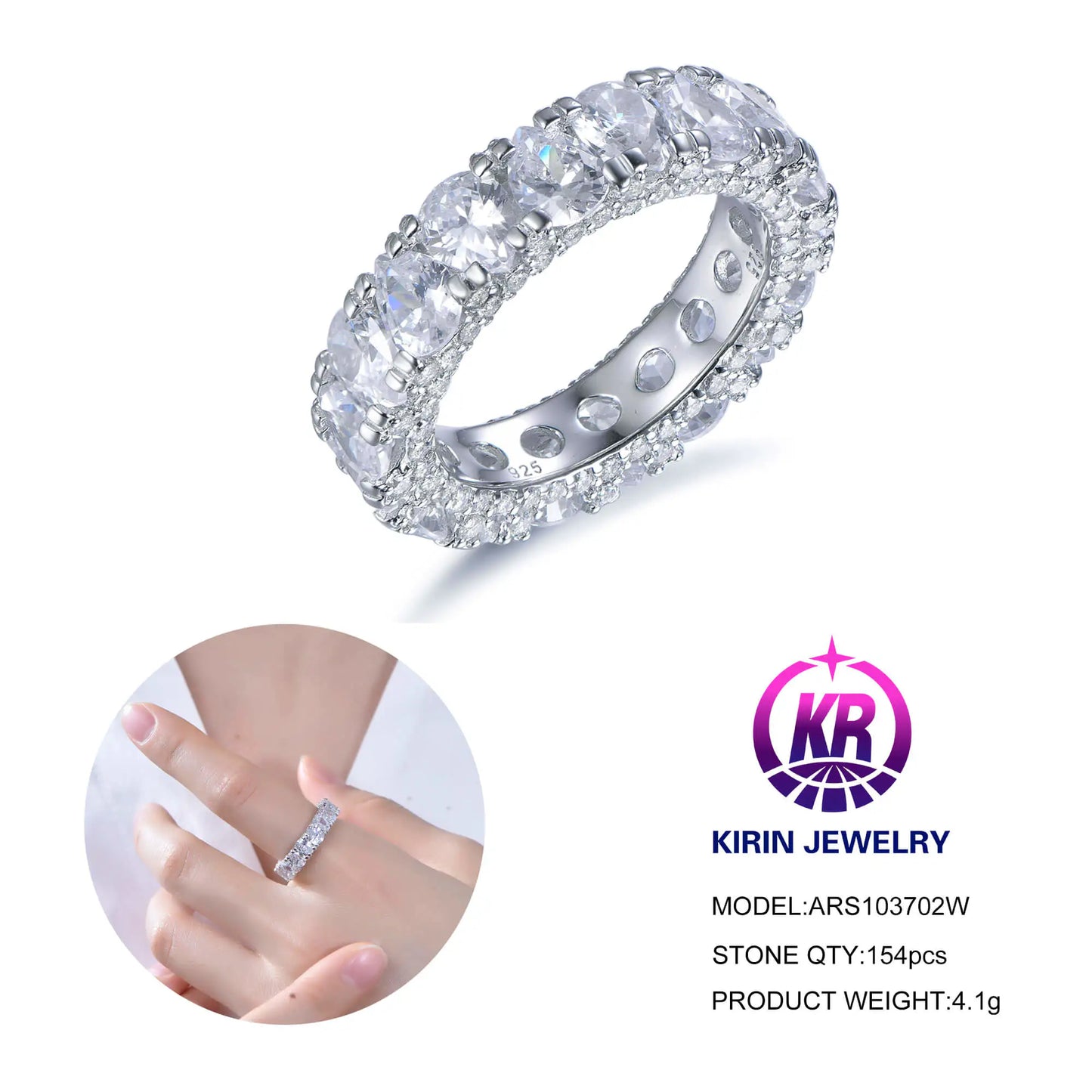 Wholesale Silver Pear Cut CZ Full Eternity Engagement Pave Wedding Band for Women