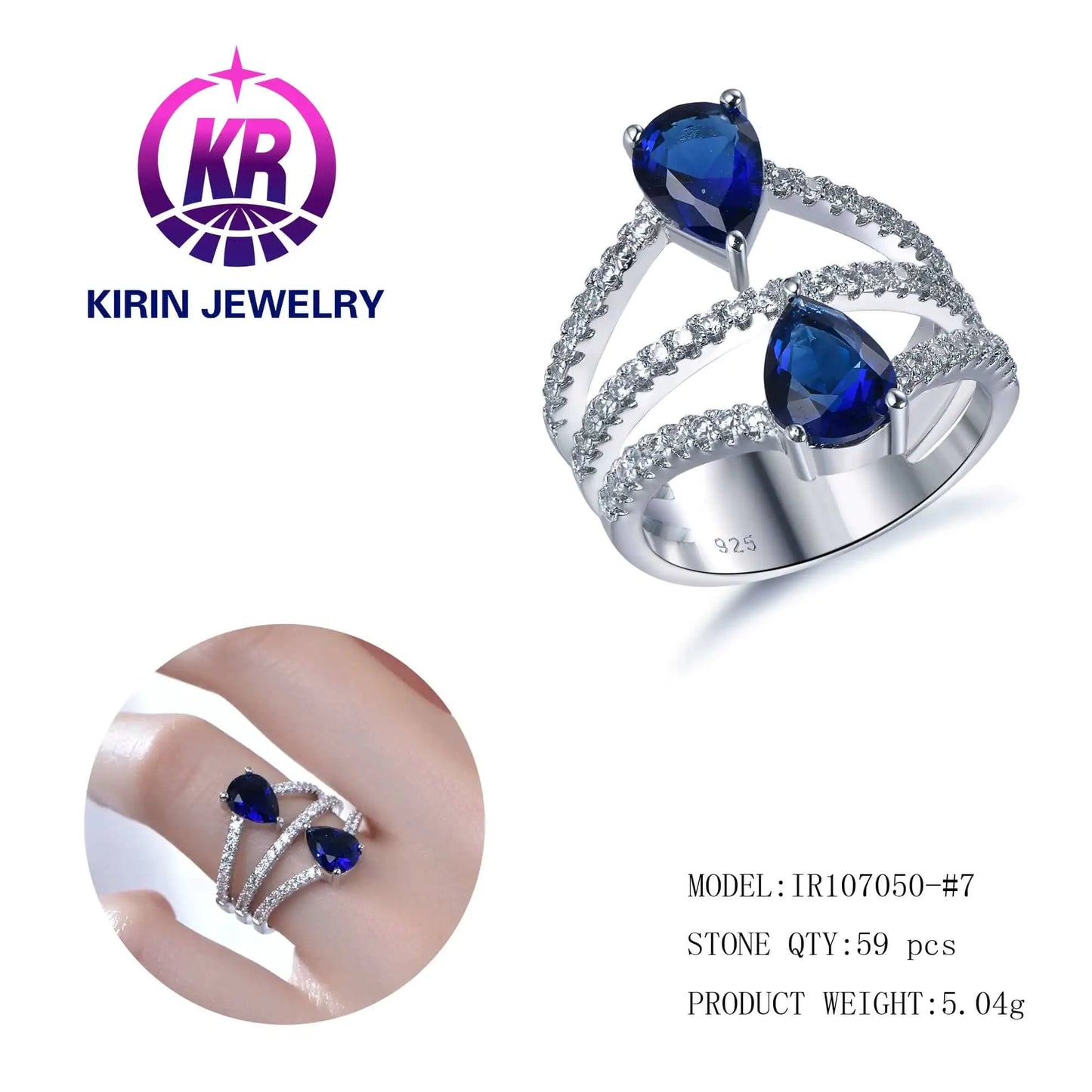 Wholesale Silver Pear-Cut Created Sapphir Personalized 2 Stone Engagement Ring for Women