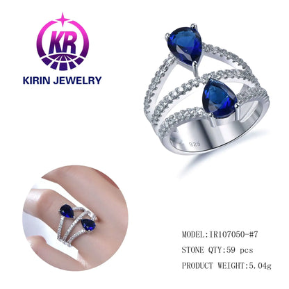 Wholesale Silver Pear-Cut Created Sapphir Personalized 2 Stone Engagement Ring for Women