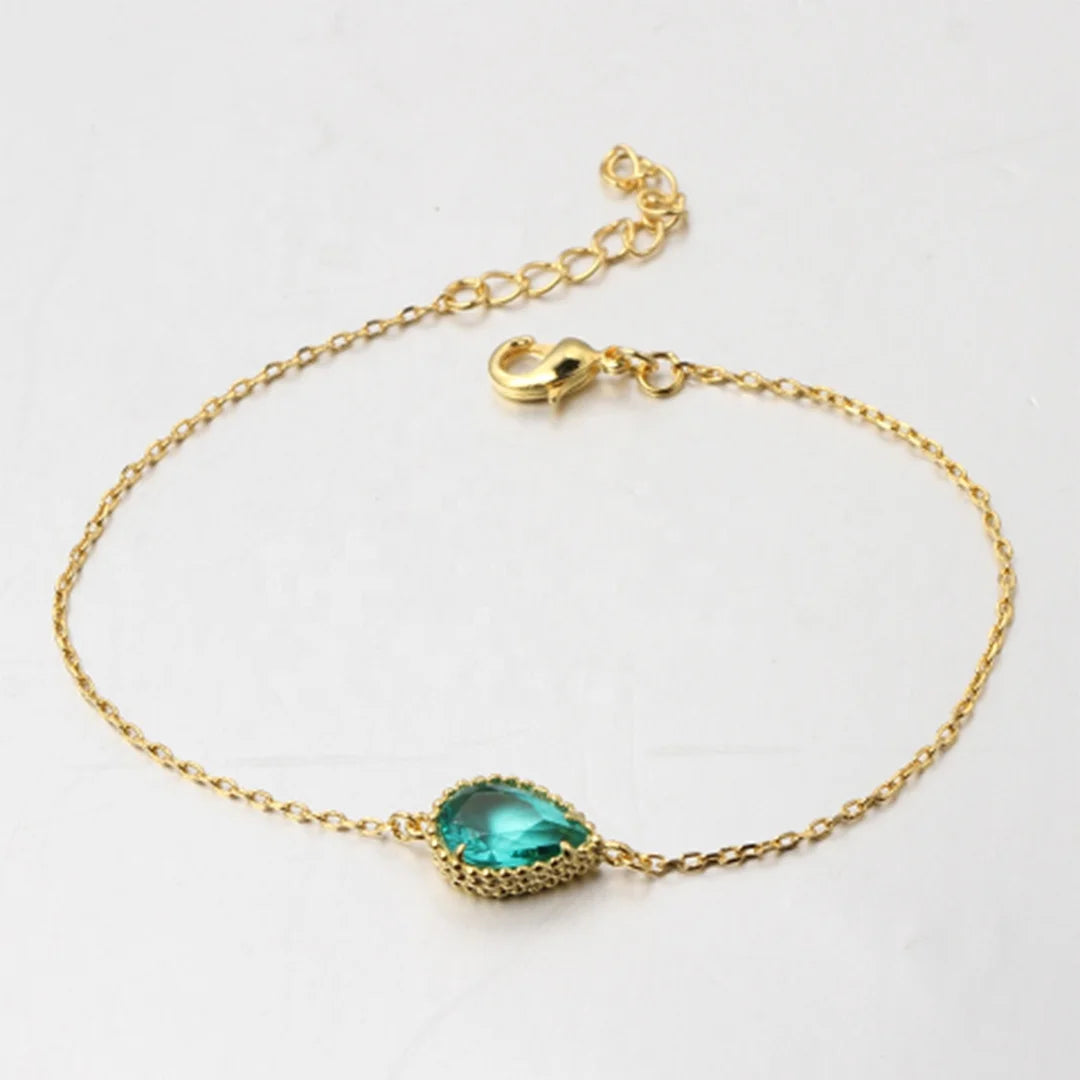 Wholesale Silver Pear Glass Lab Created Emerald Bracelet Simple Bridal Jewelry Set