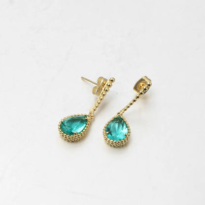 Wholesale Silver Pear Glass Lab Created Emerald Earrings Simple Bridal Jewelry Set