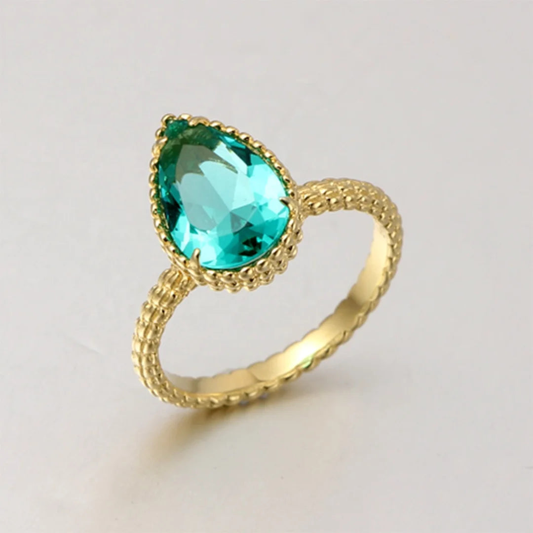 Wholesale Silver Pear Glass Lab Created Emerald Ring Simple Bridal Jewelry Set