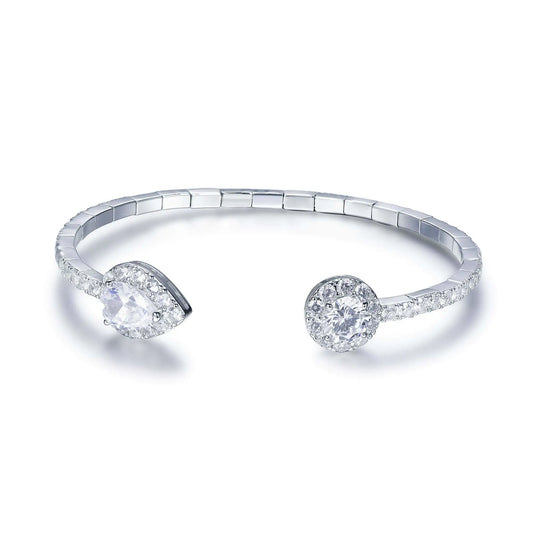 Wholesale Silver Pear Round CZ Geometric Open Bangle Bracelets