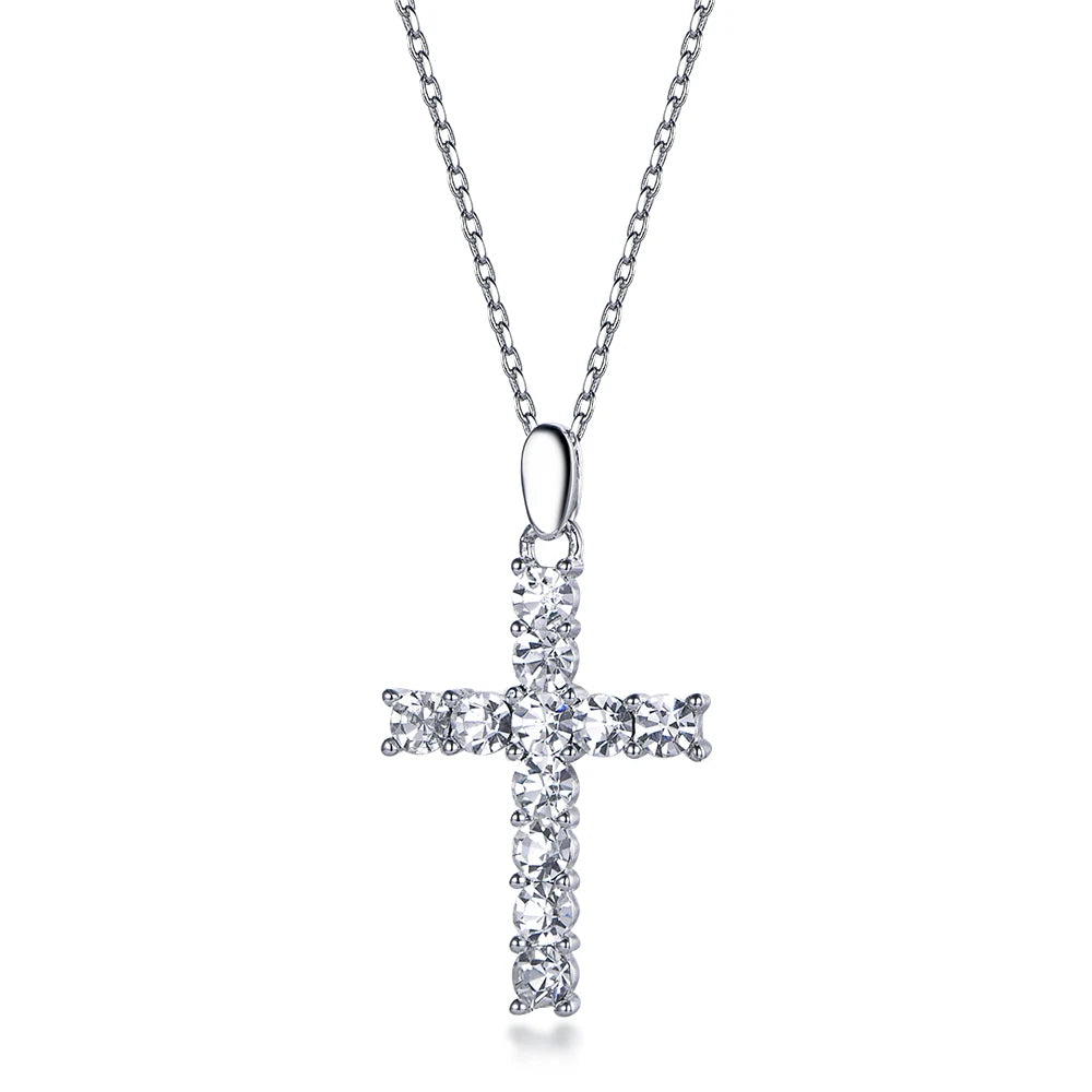 Wholesale Silver Personalized Collarbone Chain Round Cut Crystal Cross Pendant​