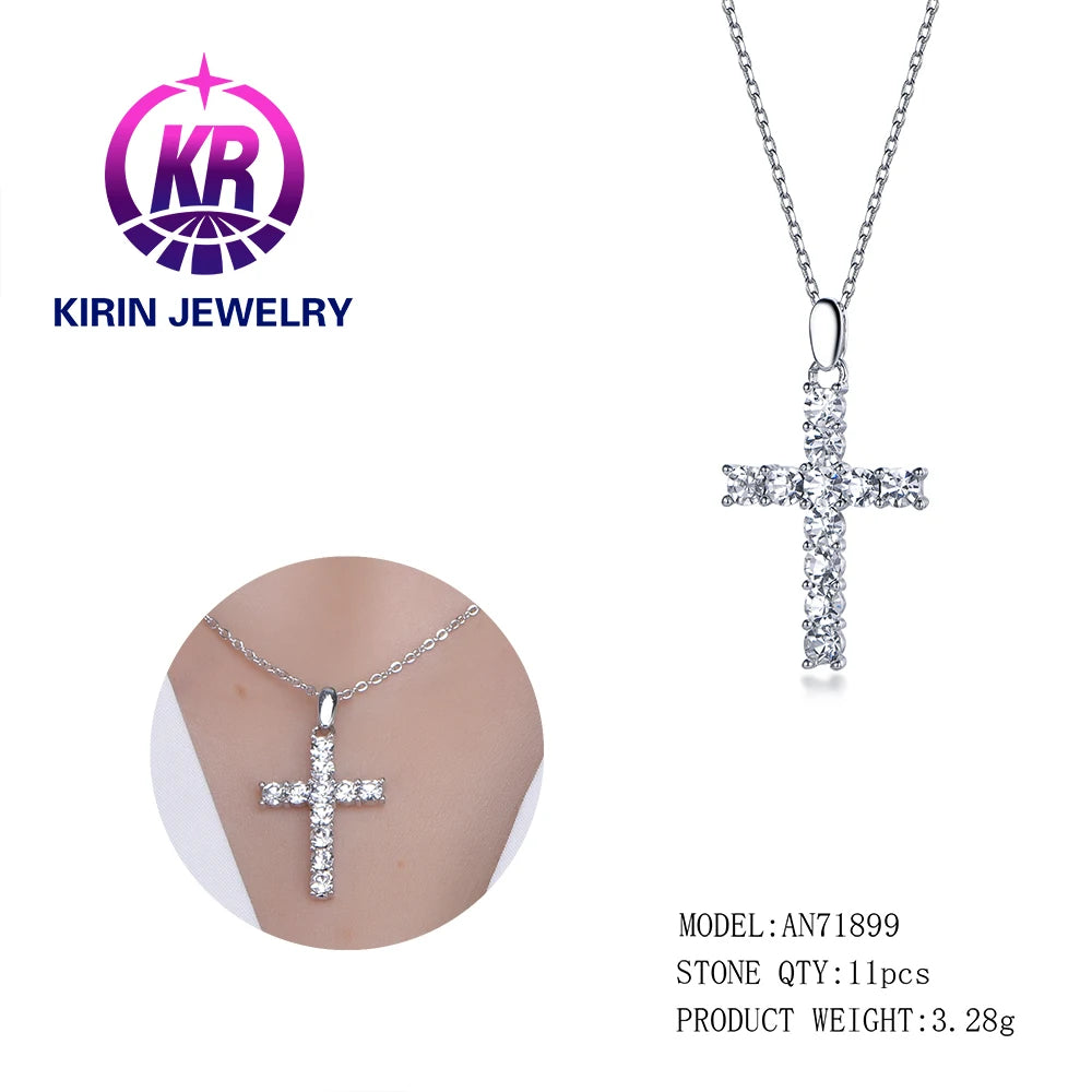 Wholesale Silver Personalized Collarbone Chain Round Cut Crystal Cross Pendant​ for Women