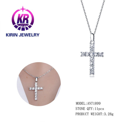 Wholesale Silver Personalized Collarbone Chain Round Cut Crystal Cross Pendant​ for Women