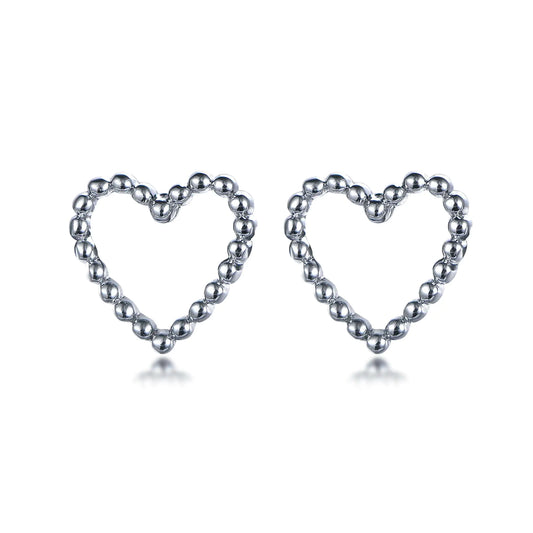 Wholesale Silver Plain Minimalist Personalized Beaded Heart Earrings