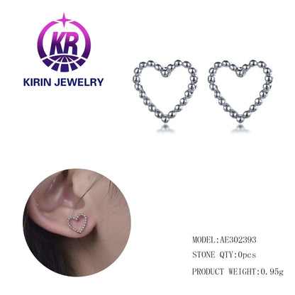 Wholesale Silver Plain Minimalist Personalized Beaded Heart Earrings for Women