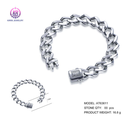 Wholesale Silver Polish Hollow Huge Heavy Curb Chain Miami Cuban Bracelet for Women
