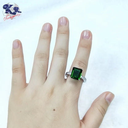 Wholesale Silver Princess Cut Lab Created Emerald Solitaire Ring for Women