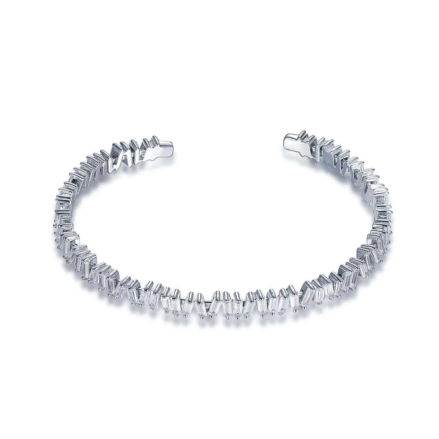 Wholesale Silver Rectangle CZ Filled Eternity Cuff Bracelet Bangle