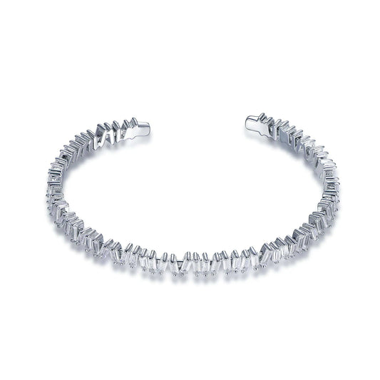 Wholesale Silver Rectangle CZ Filled Eternity Cuff Bracelet Bangle