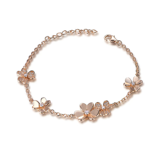 Wholesale Silver Rose Gold Plated CZ Adjustable Flower Chain Bracelet​