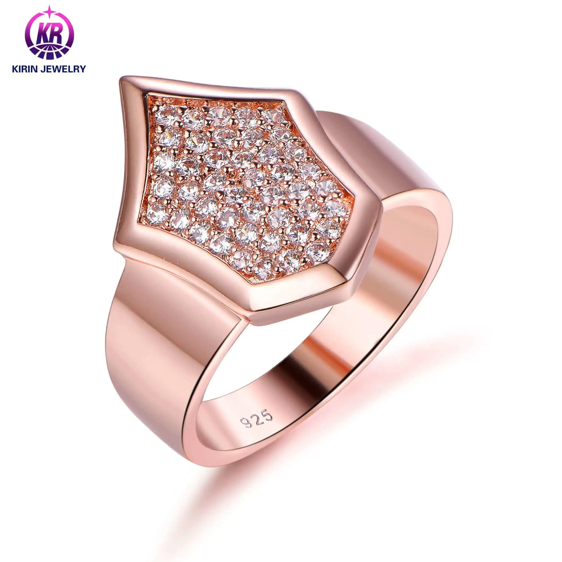 Wholesale Silver Rose Gold Plated CZ Chunky Geometric Engagement Rings