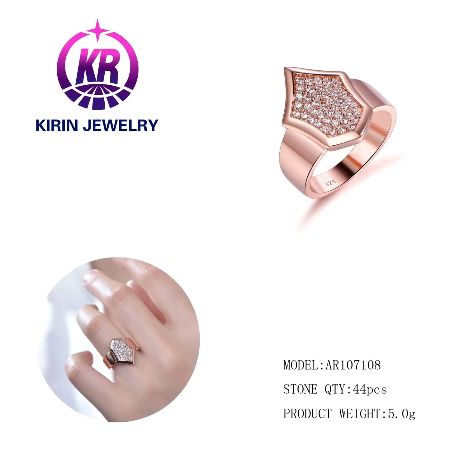 Wholesale Silver Rose Gold Plated CZ Chunky Geometric Engagement Rings for Women