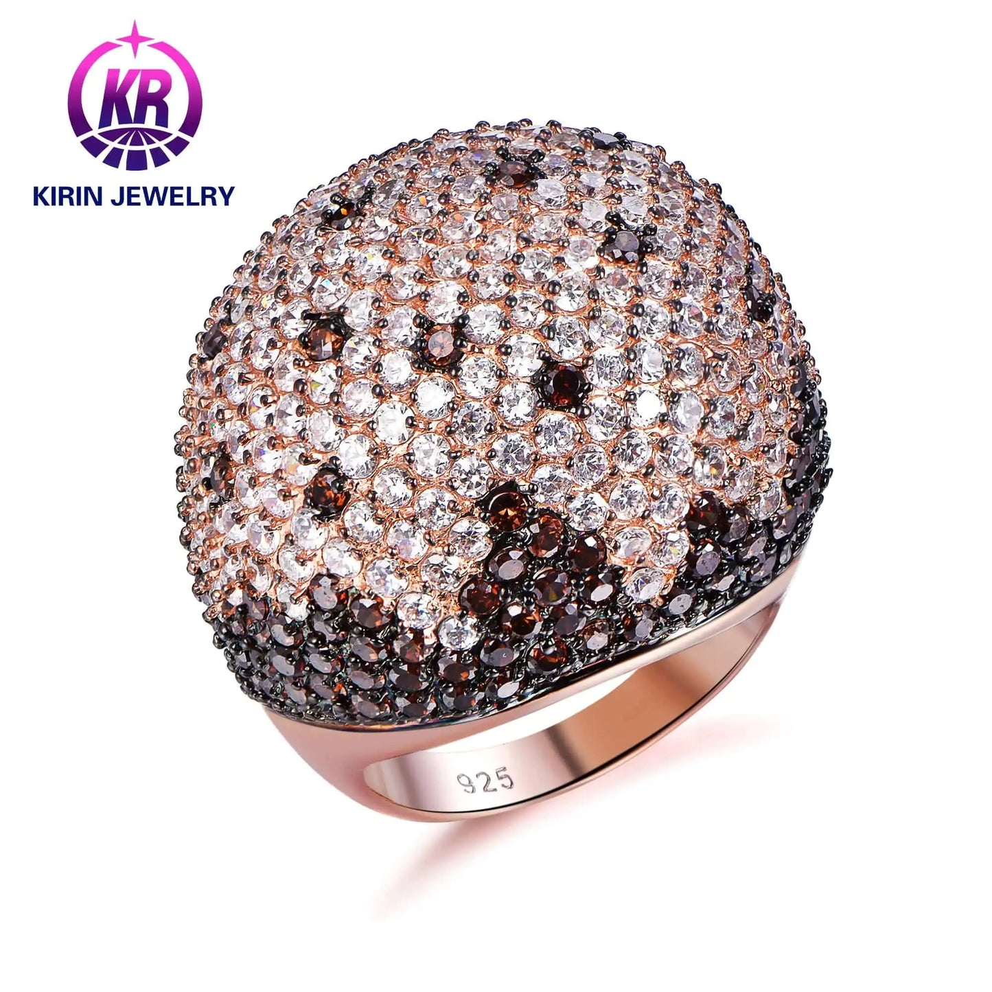 Wholesale Silver Rose Gold Plated CZ Chunky Statement Dome Cluster Engagement Rings