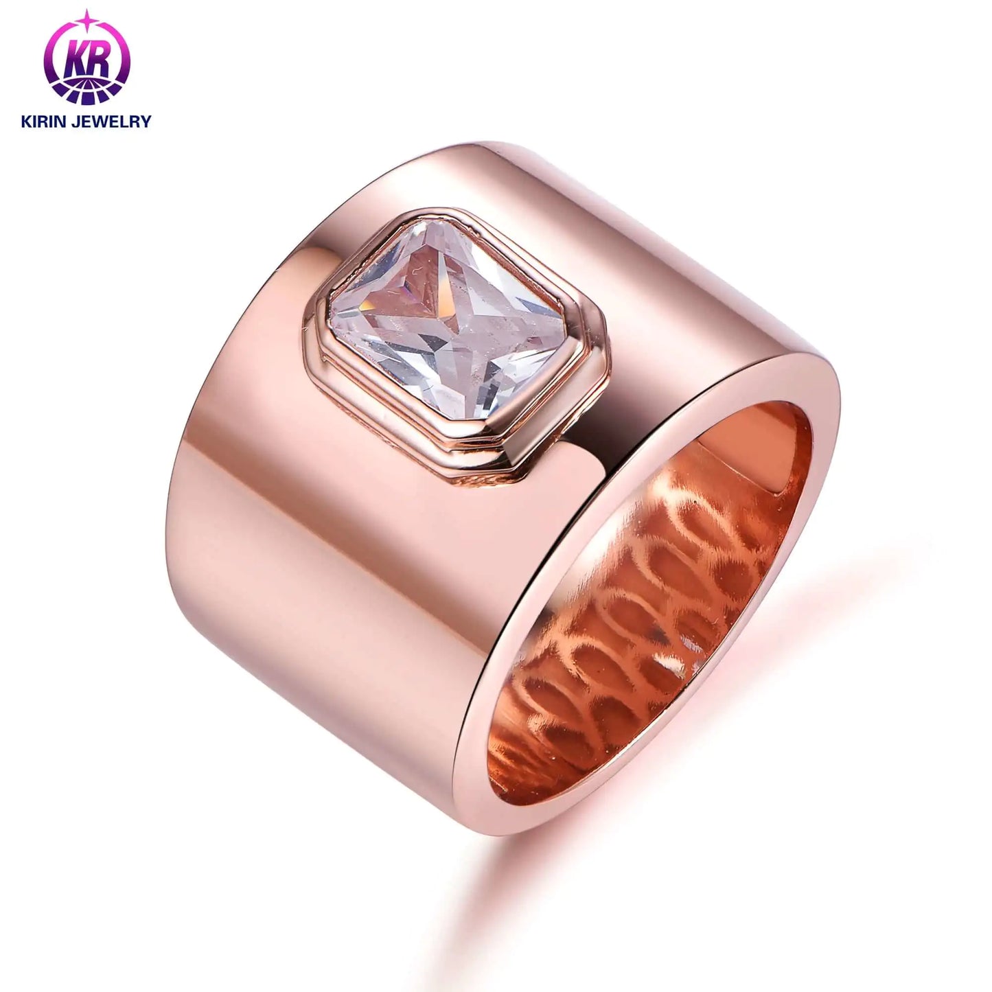 Wholesale Silver Rose Gold Plated CZ Chunky Wide Band Engagement Rings