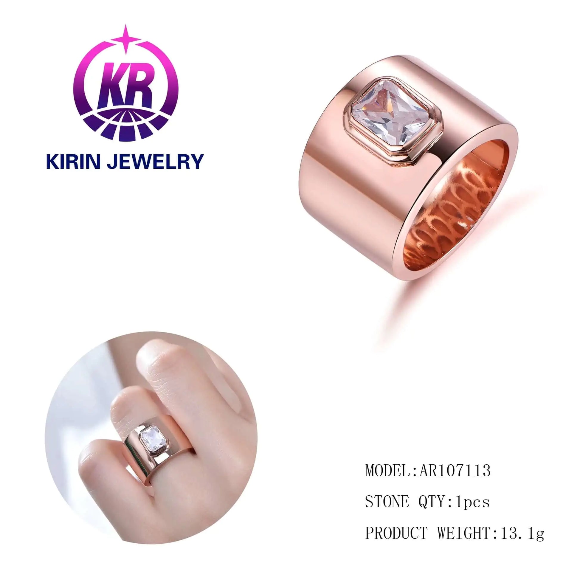 Wholesale Silver Rose Gold Plated CZ Chunky Wide Band Engagement Rings for Women