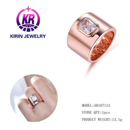 Wholesale Silver Rose Gold Plated CZ Chunky Wide Band Engagement Rings for Women