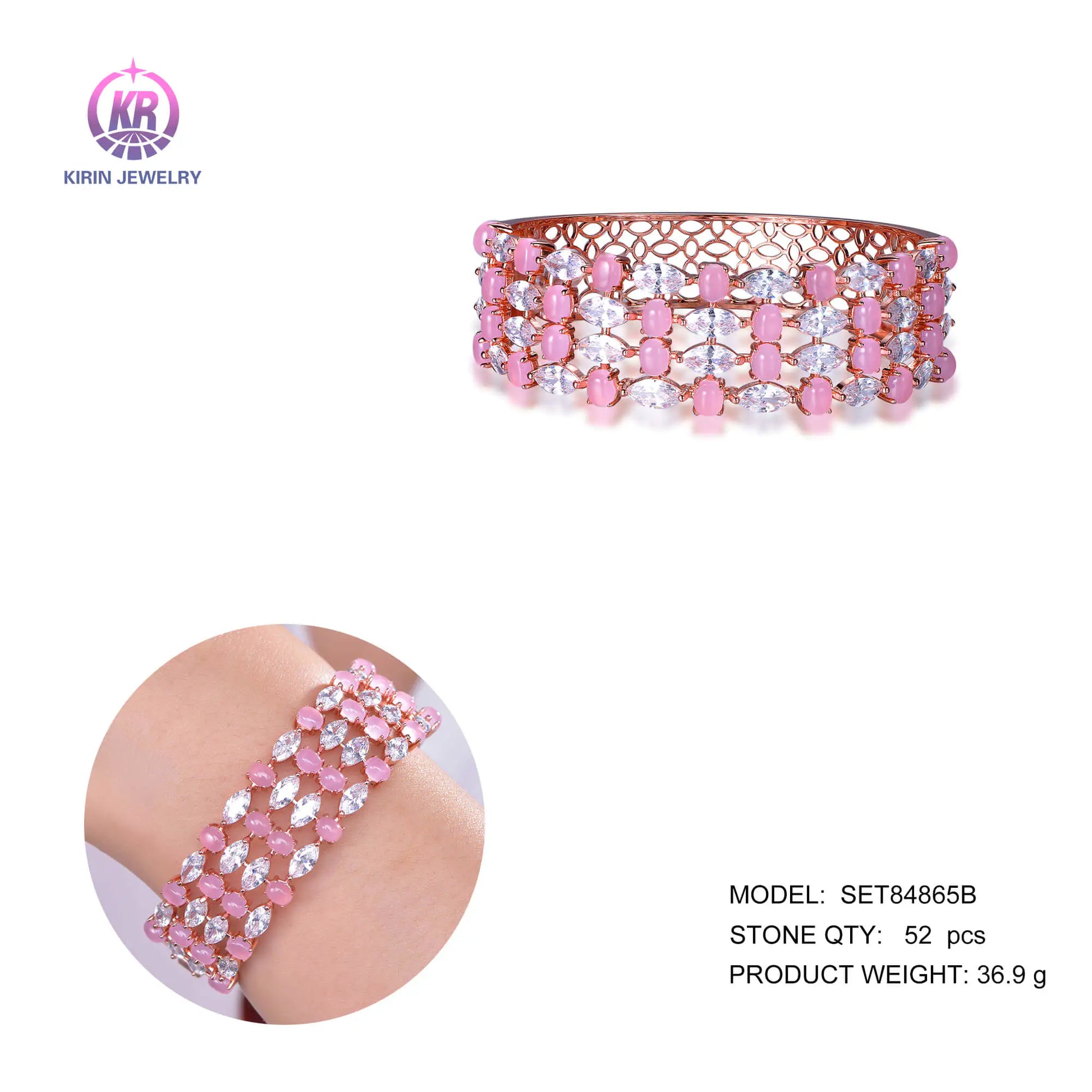 Wholesale Silver Rose Gold Plated CZ & Glass Crystal Bangle Bracelet for Women