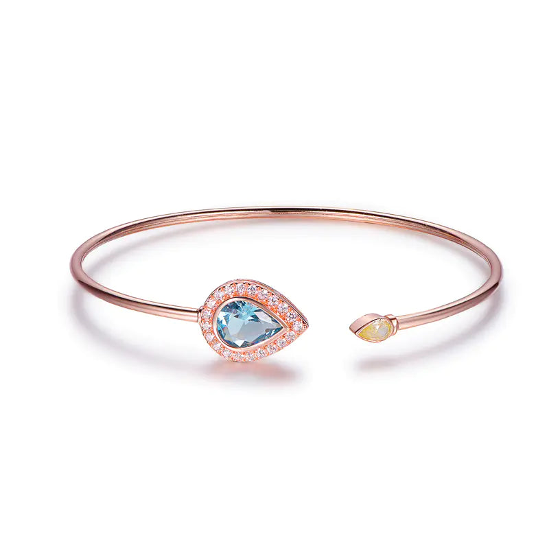 Wholesale Silver Rose Gold Plated CZ & Glass Open Thin Bangles